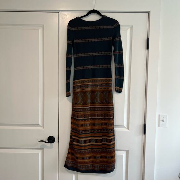 Peruvian Connection Women's Maxi Dress Dark Blue and‎ Brown Aztec Size S - Picture 2 of 8